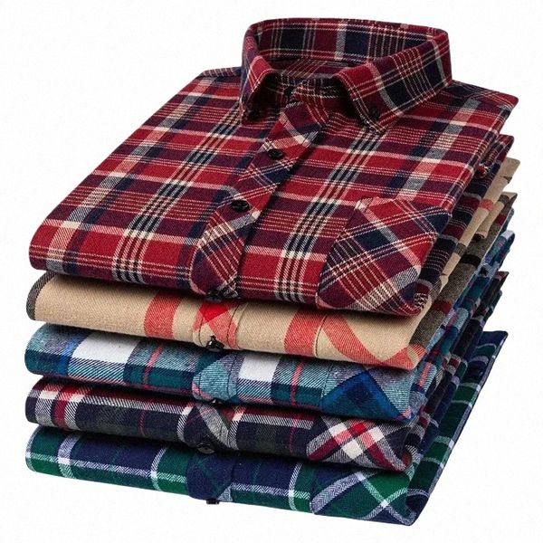 2024 Männer Regular Fit Soft Daily Casual Hemden Kleidung Plus Größe Herbst Winter Fi New Cott Flanell Plaid Hemden x5df #