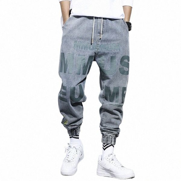 Calças de carga Jeans Tornozelo dos homens Calças Soltas Moto Biker Harlan Harajuku Estilo Feixe Pés Calças Casuais Cintura Elástica Hip Hop n72w #