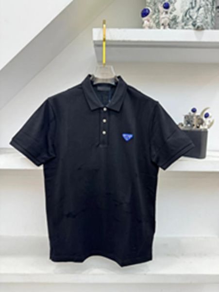 Polos masculinos triângulo logotipo meia manga camiseta para o verão 2024 casual negócios lapela camisa polo curta