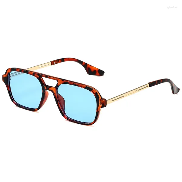 Óculos de sol retro pontes duplas mulheres piloto moda rosa gradiente óculos tendência oco leopardo azul óculos de sol homens tons