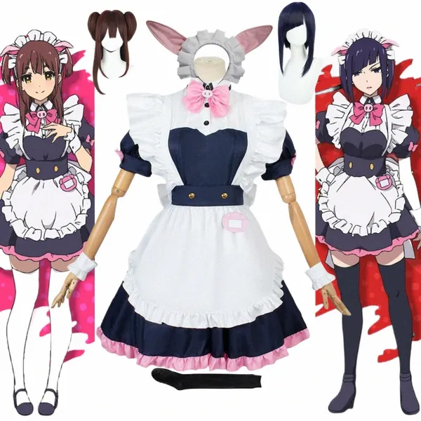 Anime Akiba Maid War Cosplays Wahira Nagomi / Mannen Ranko Cosplay Wig Costumes Mulheres Cute Maid Dr Heawear Outfit J7TQ #