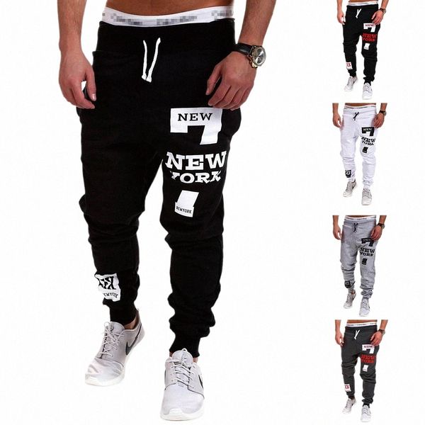 Pantaloni da uomo Stile Hip-Hop Sport casual da jogging Pantaloni sportivi che assorbono il sudore Fi Stampa Basic Streetwear Nero Bianco J9FC #