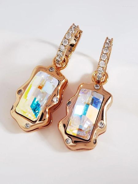 Brincos de argola moda pingente geométrico para mulheres com cristais da áustria festa de casamento senhoras brincos pendurados jóias presente