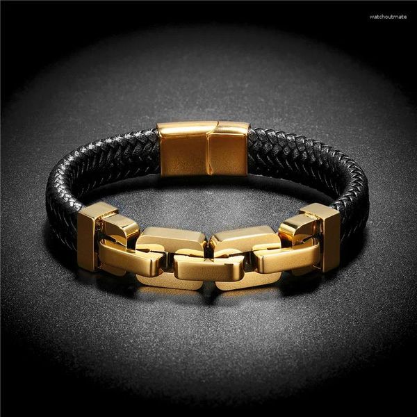 Braccialetti con ciondoli Bracciale in vera pelle nera da uomo stile semplice Braccialetti classici con treccia a doppio strato con inserto in acciaio inossidabile per uomo Amico