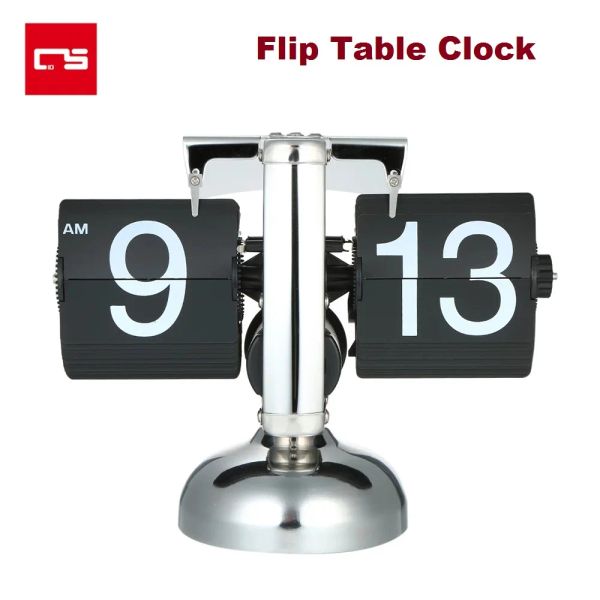 Relógios de mesa relógio automático flip pvc número display engrenagem operado relógio de quartzo retro preto/branco decoração para casa relógio de mesa crianças presente