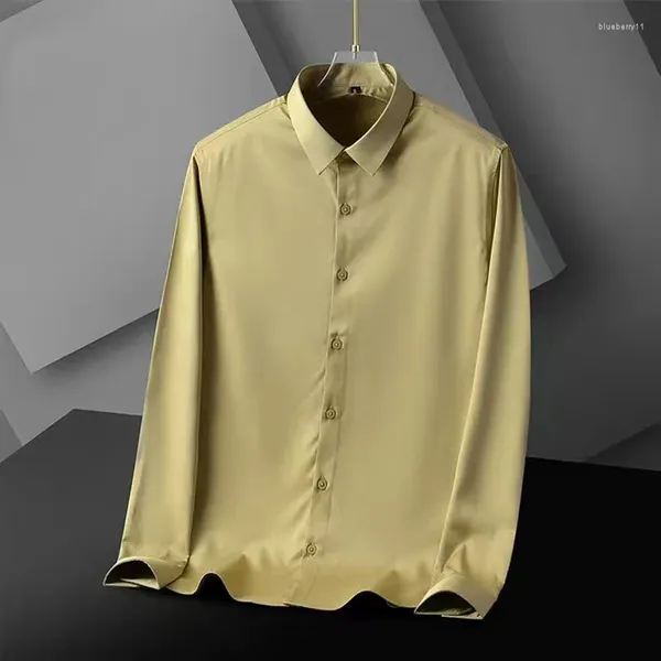 Erkek Elbise Gömlek İlkbahar ve Sonbahar Polo Boyun Düğmesi Düz Renk Hardigan Şifon Gömlek Kat Moda Ofisi Lady Rahat Tops