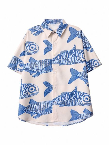 Übergroße amerikanische Art Fried Street Fi Small Fish Print New Persalized Herren Shorts Freizeithemden für den Sommer s69w #