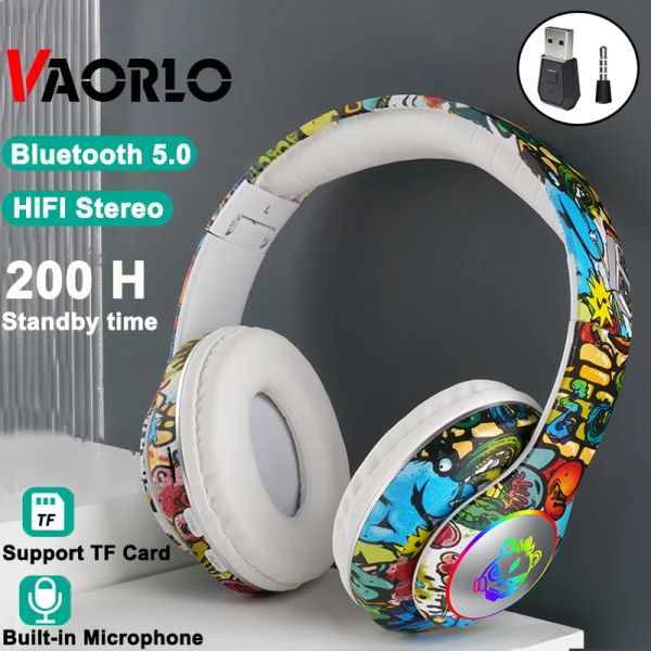 Cuffie cuffie per cuffie/cuffie Bluetooth 5.1 Auricolare wireless Hifi Bass con microfono a LED LED RGB TF Card Kids Game Earphone per TV PC PS4 PS5