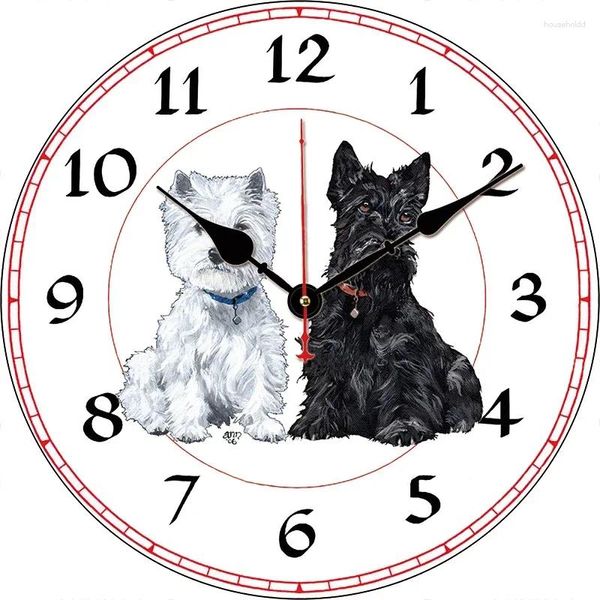 Orologi da parete Orologio per cani da compagnia Orologio rotondo silenzioso montato su tela Decorazione artistica per la casa Camera da letto Soggiorno Decorazione dell'ufficio