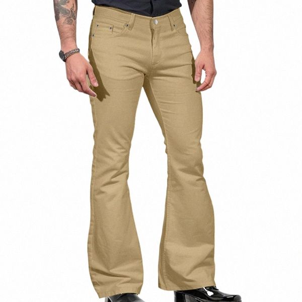 Pantaloni da uomo con fondo a campana Pantaloni elasticizzati slim fit a campana Pantaloni da uomo con fondo a campana vintage Jeans a gamba larga tinta unita per Fiable T0cn #