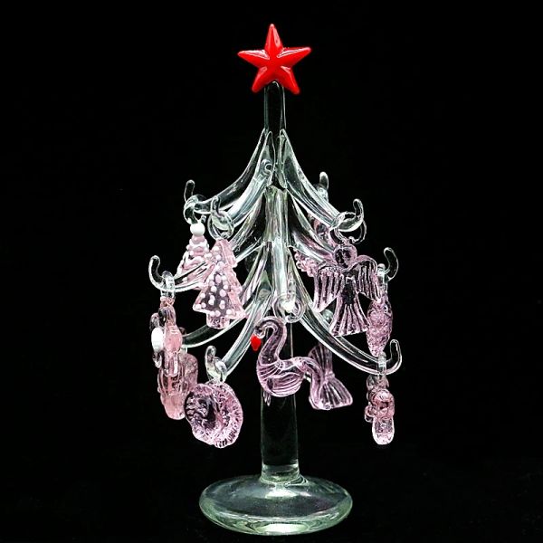 Miniaturas Árvore de Natal de vidro Anjo rosa, rosa, arco, flamingo, borboleta, pé, coração, concha, bola de mármore, flor acessórios de decoração de Natal