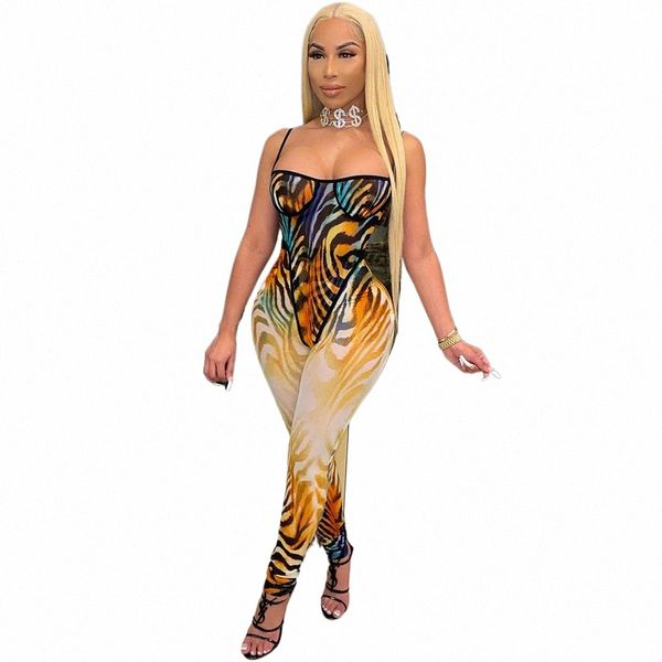 Echoine Listrado Impressão Colorido Sheer Malha Strap Bodysuit Calças Set Two Piece Set Mulheres Sexy Skinny Party Outfits Matching Set i2nz #