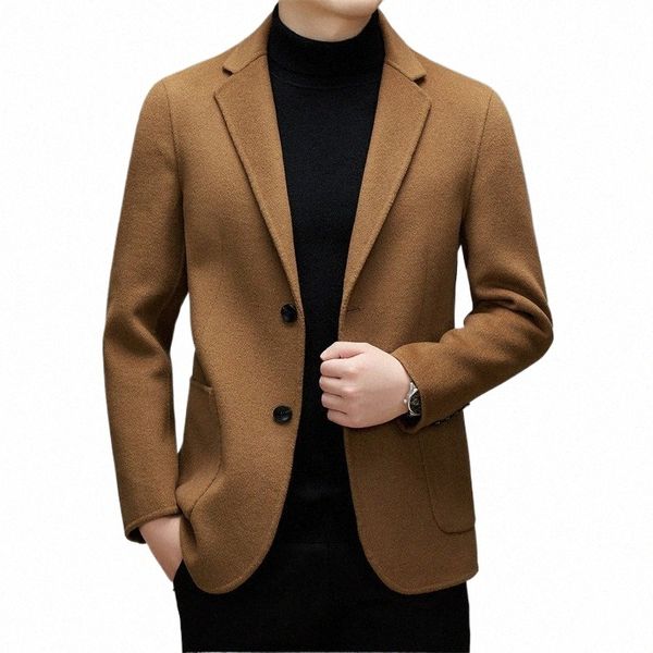 100% Schafwolle Blazer 2023 Herren Herbst Winter Einfache FI Wolljacke Männlich Schlank Einreiher Cmere Wollmantel n6v2 #