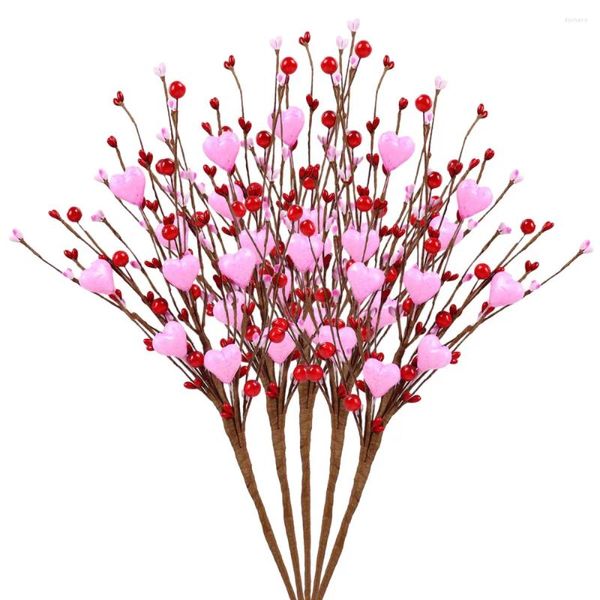 Fiori decorativi Regalo di San Valentino Stelo di bacche con cuore rosa Ramo di fiori Anniversario Decorazione di nozze Ristorante