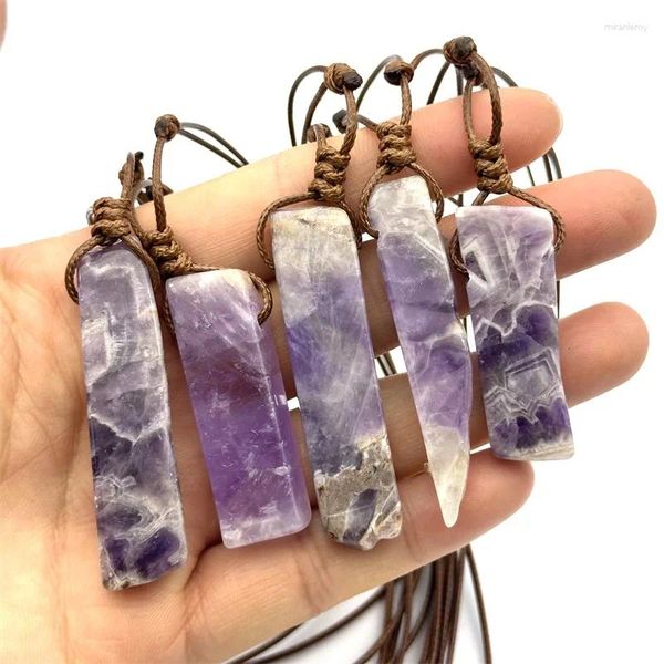 Anhänger Halsketten 5/10/20 stücke Braunes Seil Gewebt Unregelmäßige Streifen Stein Energie Amethyst Kristall Säule Charms Halskette Schmuck Frauen männer