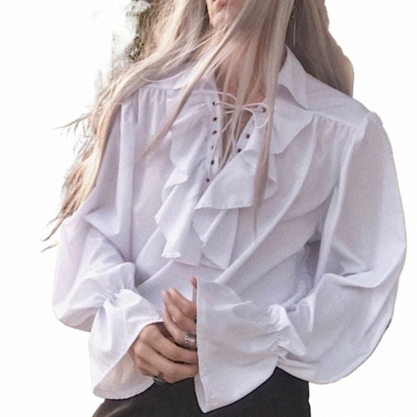 Мужская пиратская рубашка Принц вампиров Рубашки поэта Средневековый пират с оборками на шнуровке Ренессанс Винтажная готическая блузка Топы 057T #