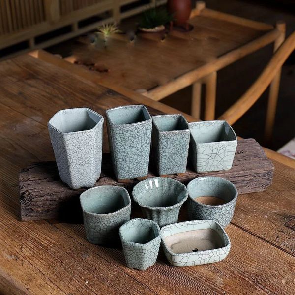 Fioriere Yixing Celadon Crackle Style Vaso da fiori in ceramica in miniatura Mini vaso da fiori Decorazioni per la casa Pianta verde Vaso bonsai in miniatura ZD06
