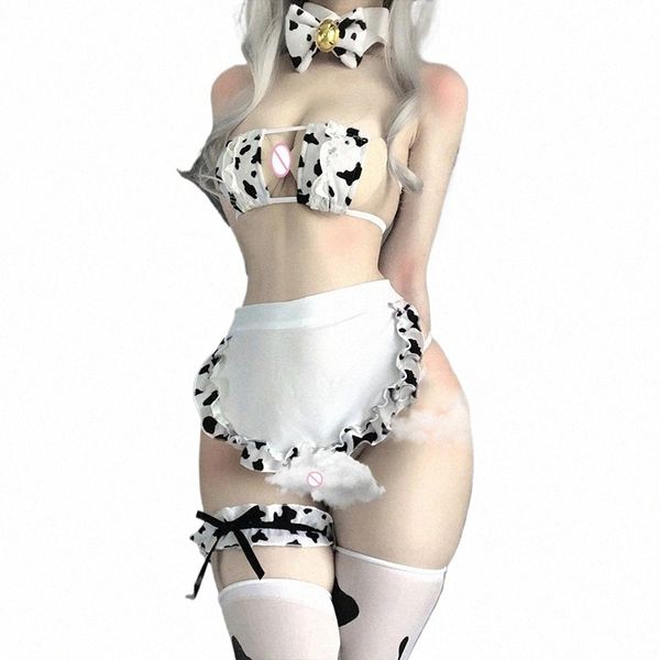 Ojbk New Cos Cow Cosplay Costume Anime Girls Roupas de banho Lolita Bra e Panty Set Meias Maid Tankini Bikini Swimsuit X0l2 #