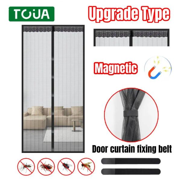 Álbuns 12 tipos de cortina de porta magnética com cinto de fixação rede antimosquito cozinha anti mosca cortina ímã tela malha de porta fácil instalação