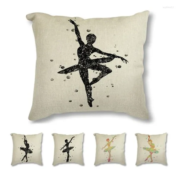 Travesseiro decorativo fronha preto abstrato ballet dança arte imprime capa linda menina linho para sofá decoração de casa