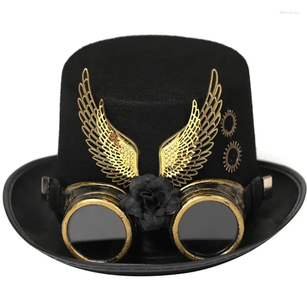 Berretti Cappello a cilindro con ala nera Copricapo elegante per uomini e donne nel commercio all'ingrosso di moda Steampunk