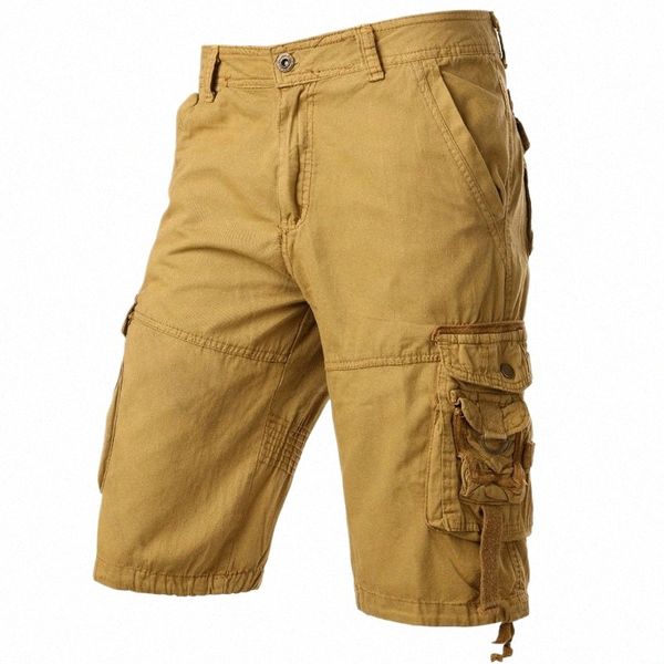 Cinza Camo Cargo Shorts Men Cott Mens Calças Curtas Confortável Bermuda Masculina Relaxado Fit Multi-Bolso Pantal Corto Hombre w9aN #