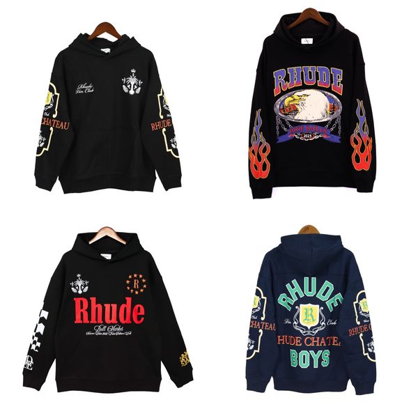 Mens Hoodies Rhude Kapüşonlu Erkekler Kadın Tasarımcı Hoodies Moda Mektupları Baskı Pullover Kış Sweatshirts Yüksek Kaliteli Lüks Marka Sweatshirt ABD Boyut