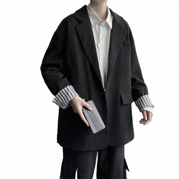Костюм Куртка Мужская одежда Bew Корейский Fi Повседневный черный пиджак с одной пряжкой Lg Рукава Топы Свободный пиджак Masculino 11rg #