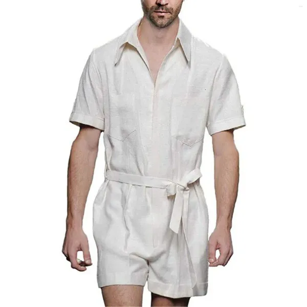 Herren-Trainingsanzüge, Sommer, lässig, athletischer Overall, lockere Kurzarm-T-Shirt-Shorts, Baumwoll-Leinen-Anzug für Herren