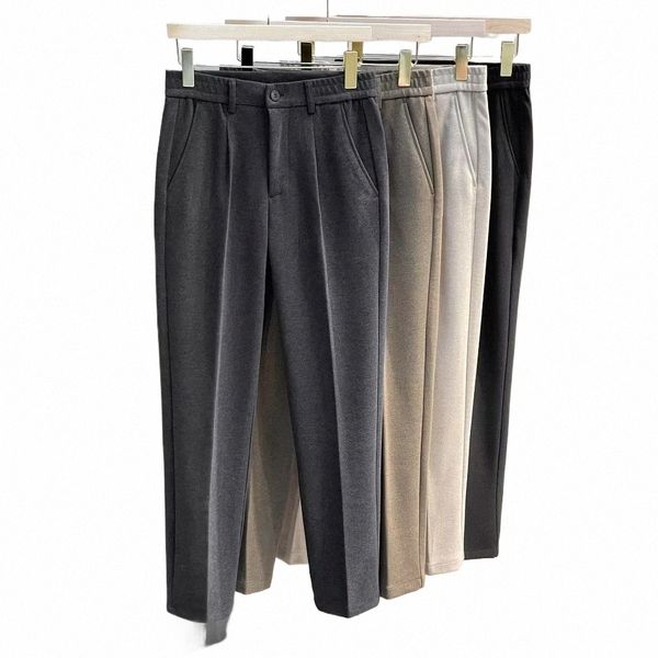 Autunno Inverno di spessore pantaloni dell'abito da uomo casual sottile dritto drappo classico Fi Busin panno di lana pantaloni formali marrone nero x4nI #