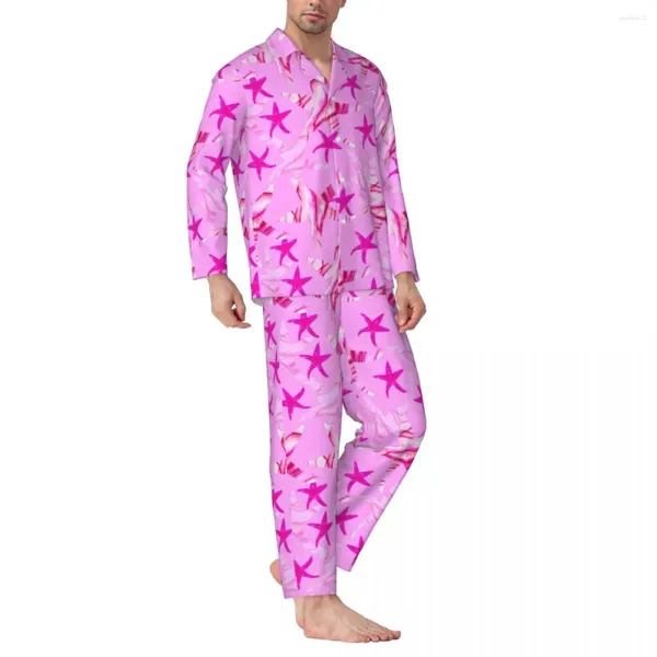 Casa roupas rosa estrela do mar conjuntos de pijama outono onda-silhueta confortável quarto sleepwear homem duas peças casual solto oversize nightwear