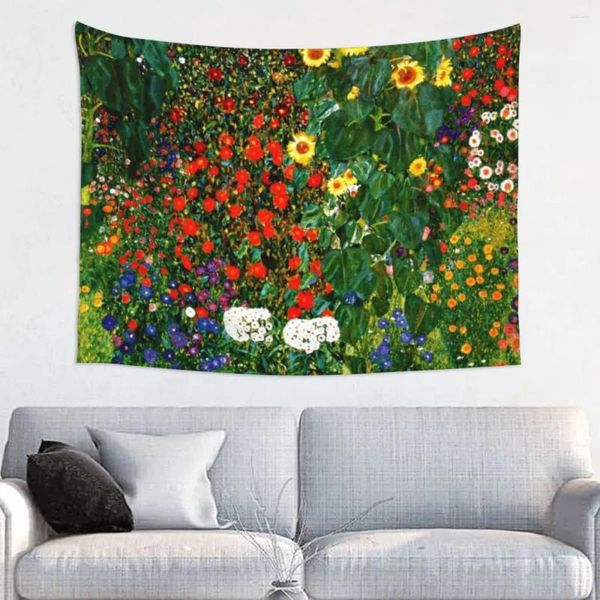 Arazzi Fattoria Giardino Con Girasoli Arazzo Appeso a Parete per Dormitorio Personalizzato Hippie Gustav Klimt Pittura Art Room Decor