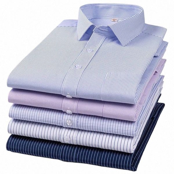 Camicia a righe manica corta da uomo nuova estate bianca / blu / viola Fi Busin da uomo per lavoro sociale formale Top h0Gf #
