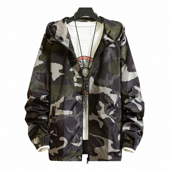 Männer Mit Kapuze Camoue Jacke männer Hip Hop Stil Camoue Print Jacke mit Kapuze Zipper Placket Koreanische Streetwear Dünne Mantel l2X9 #