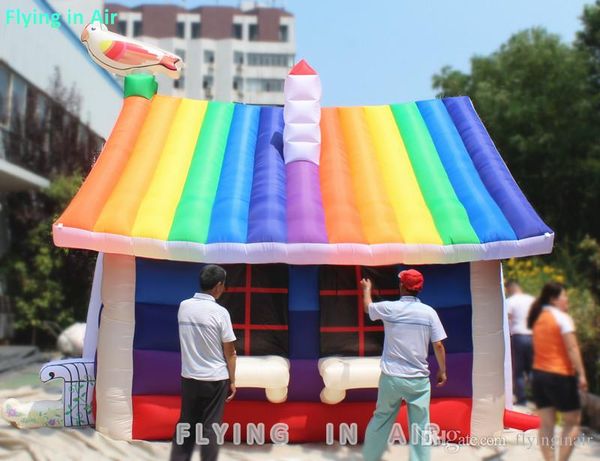 Barraca inflável de publicidade ao ar livre/interno 4m 13 pés de altura linda cabana colorida pequena casa inflável arco-íris booth001