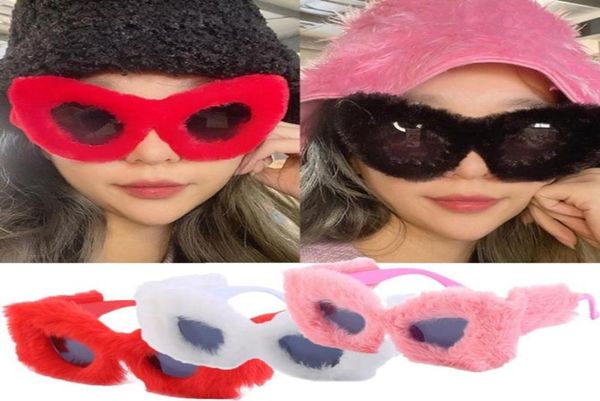 Óculos de sol moda óculos de pelúcia na moda gato óculos quadro punk artesanal pele lã espelho decorativo mulheres homens festa eyewear9729575