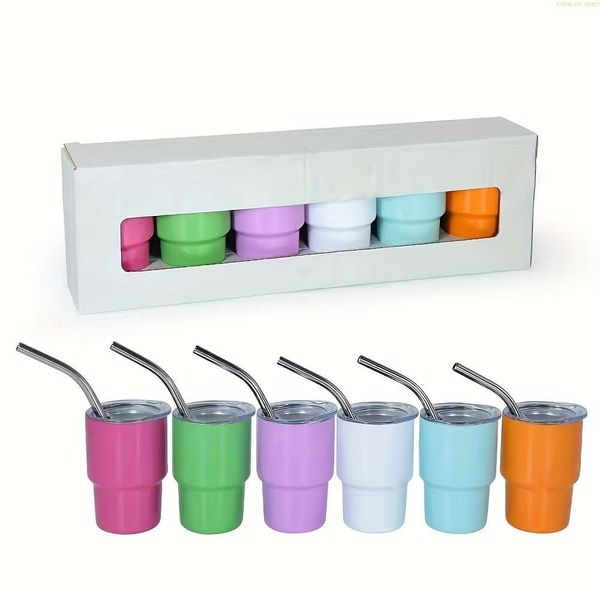 6 pezzi, in acciaio inossidabile a doppia parete, mini vetro da 2 oz (60 ml), bicchiere di kawaii carino portatile con paglia per caffè per caffè, bar di casa e uso all'aperto