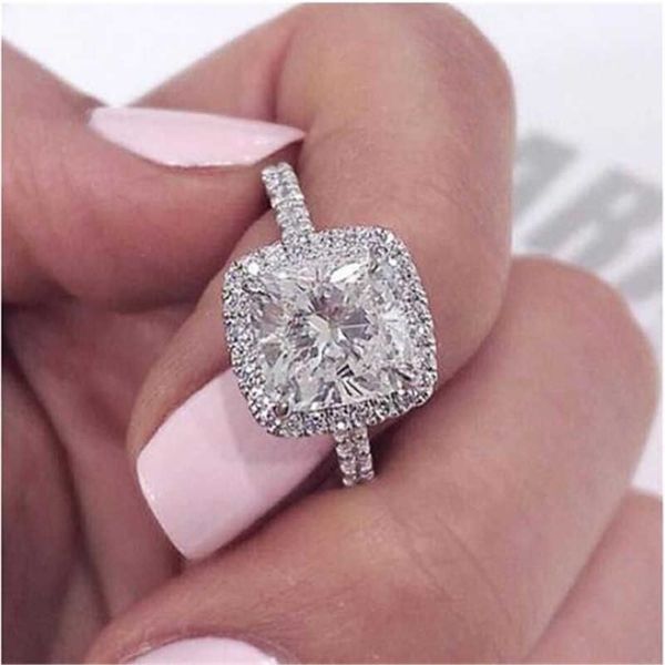 2020 corte almofada 3ct anel de diamante de laboratório 925 prata esterlina noivado anéis de banda de casamento para mulheres homens moissanite festa jóias 204f