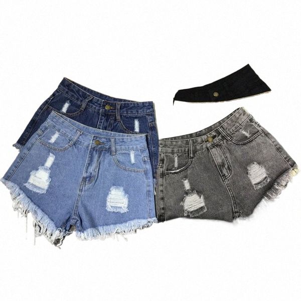 Nova cintura alta borla quebrado denim shorts feminino verão coreano versi borda crua perna larga solta plus size jean shorts feminino o1B3 #