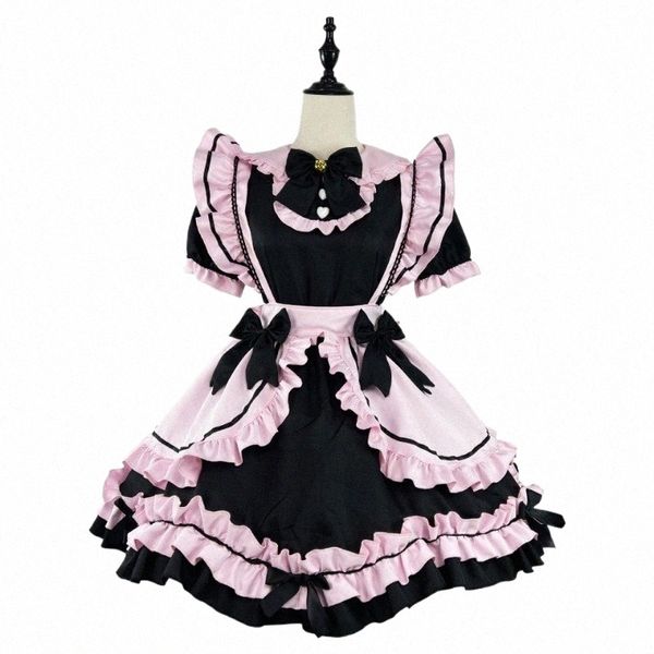 Japonês Anime Cat Girl Maid Cosplay Costumes Mulheres Doce Rosa Lolita Bow Knot Party Waitr Halen Cute Lace Princ Dr H3Mx #