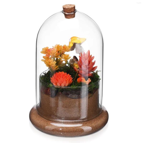 Vasos micro paisagem musgo cobertura recipiente de vidro cúpula terrário vaso mesa adorno plantas preservadas flor pequena