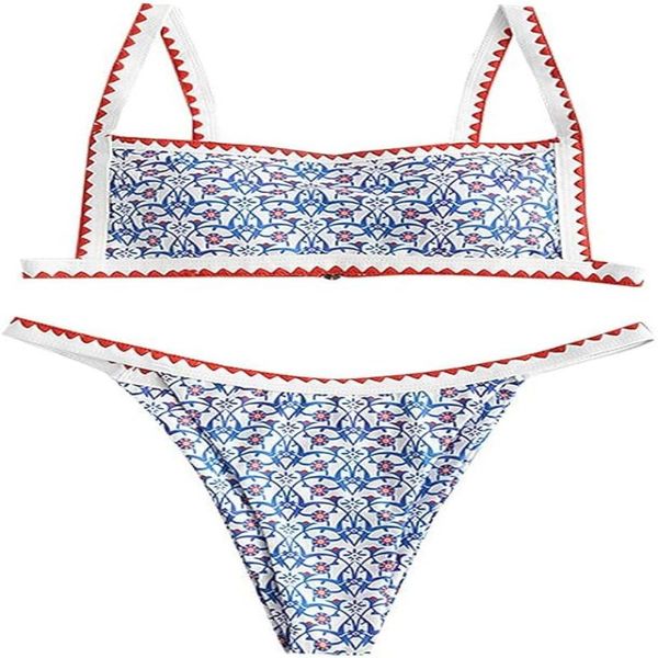 ZAFUL Damen-Bikini-Set im Bohemian-Stil mit Riemchen und seitlicher Schnürung, dreieckiger, frecher String, brasilianische Badebekleidung