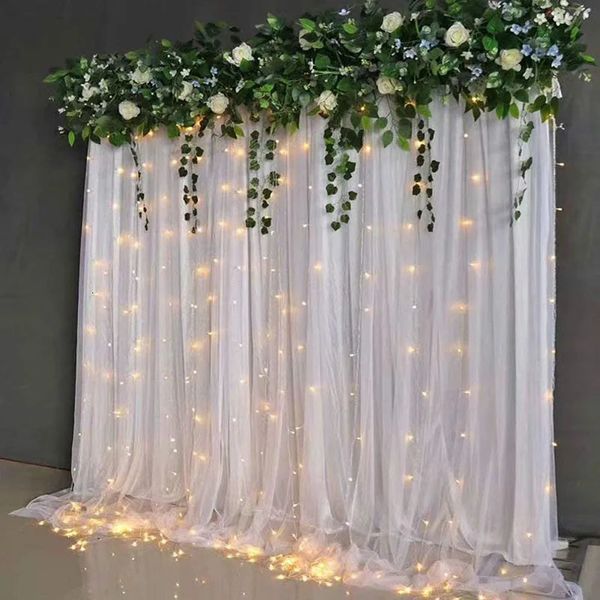 2 Panel 10x10FT weiße Hintergrundvorhänge mit Lichtern für Party, Hochzeit, Bogen, faltenfrei, Po-Hintergrund, Babyparty-Dekorationen 240328