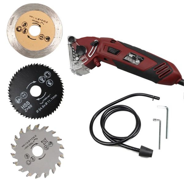 Schroevendraaiers 8 peças/kit mini serra circular + lâminas + chave + tubo de vácuo + caixa de metal multifuncional 400w ue/eua/reino unido 3400rmp ferramentas de corte artesanato diy