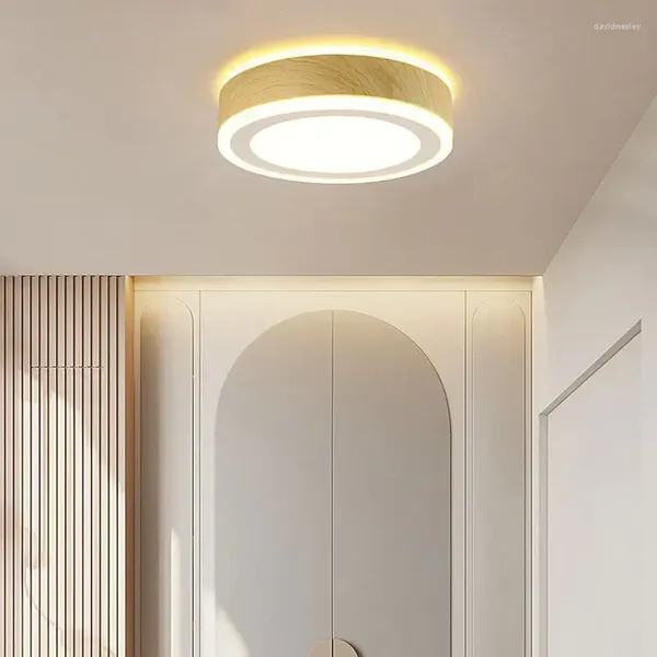 Tavan Işıkları Lambalar Nordic Led Yuvarlak Kare Ahşap Çerçeve Işık Oturma Odası Yatak Odası Koridor Balkon Akrilik Modern Lüks Pratik