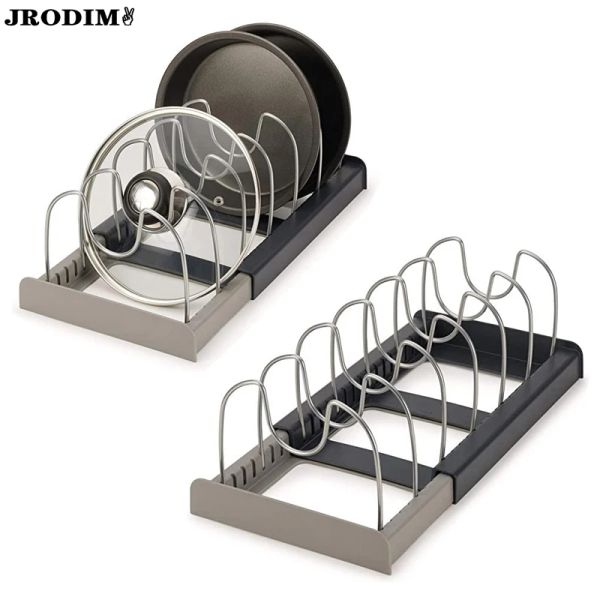 Rack organizador de cozinha extensível, tampa de pote, suporte de aço inoxidável, rack de vapor, panelas, suporte de óculos, rack de armazenamento de cozinha flexível