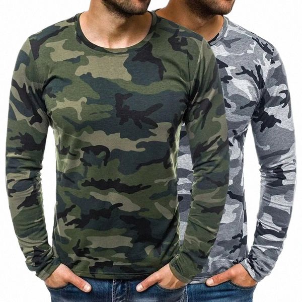 Camoue T-shirt Para Homens Fi Lg Manga T-shirts Exército Militar Camiseta Mens Roupas Camo Tops Tees Outono Outdoor T Shirt 80ej #