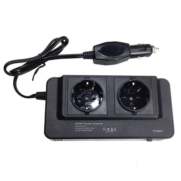 Conversor de tomada para carro, atualização de 200w, dc 12v para 220v ac, inversor de carro, 4 portas usb, adaptador de carregador, inversor de energia do carro, plugue ue