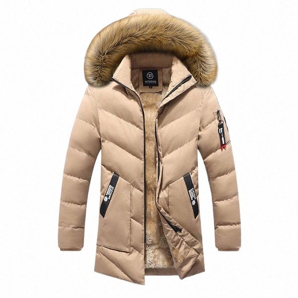 Inverno masculino quente grosso jaqueta com capuz velo parkas masculino casual gola de pele à prova de vento casacos masculino cott-acolchoado parka casaco r0x5 #