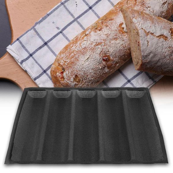 Pennelli Teglia per pane francese in silicone da 12 pollici Teglia antiaderente 5 Fodere per stampi per baguette per pane Bakeware Sub Rolls Tappetino per teglia perforata